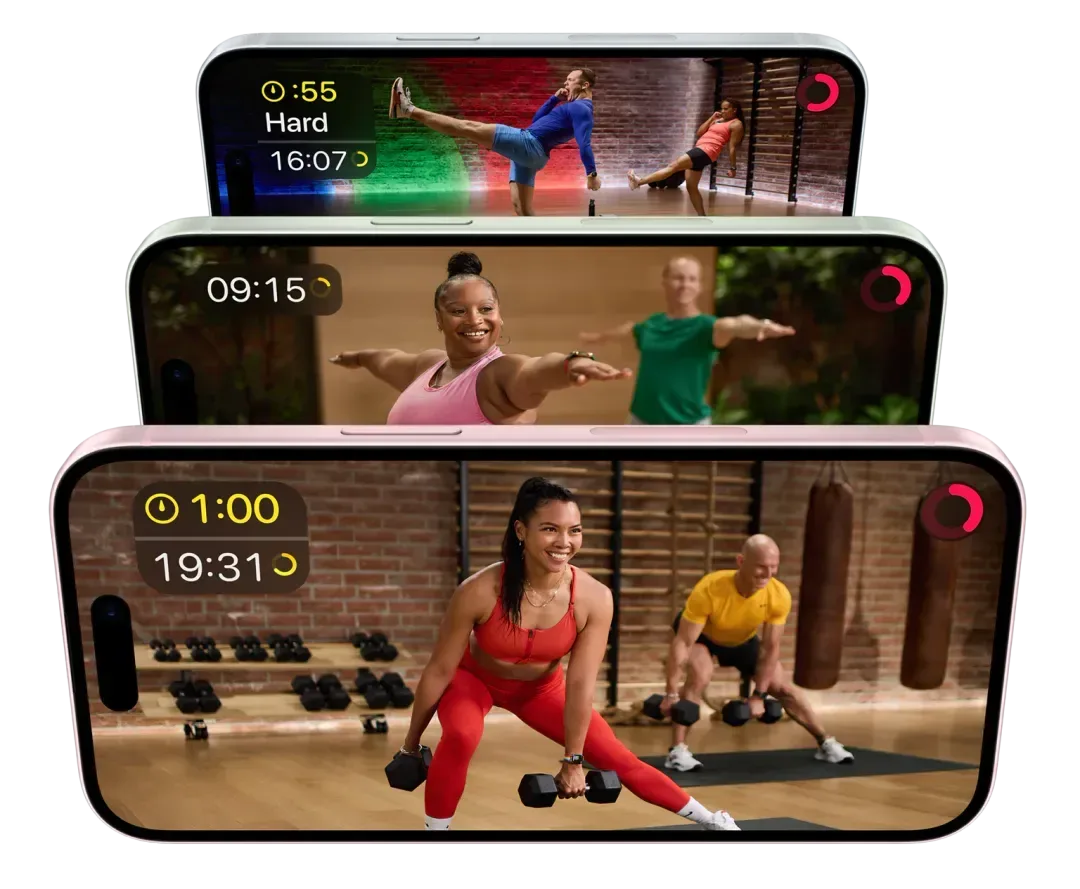 Multiple iphone images of apple fitness plus